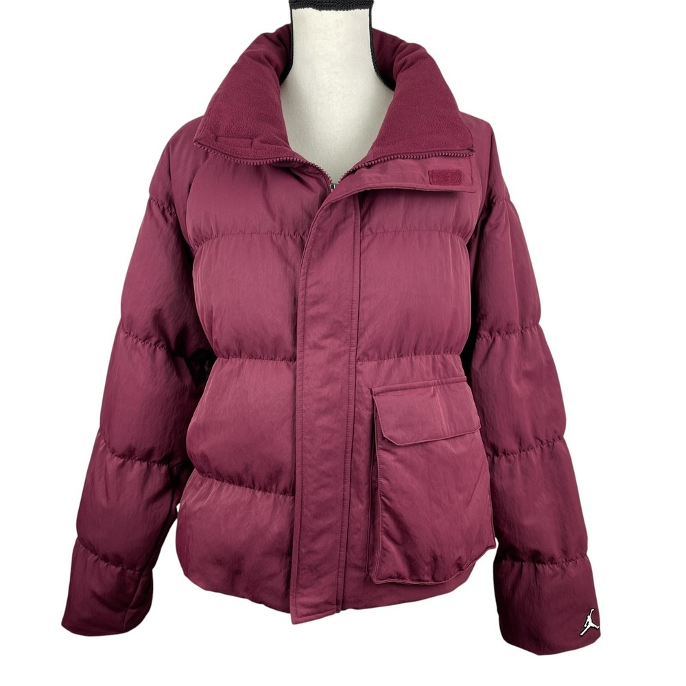 Jordan Women's Puffer Jacket XL Burgundy Maroon Full Zip Oversized Quilted Coat